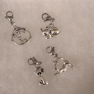 Silver Cat & Dog Charm Set - 4 Cute Animal Charms